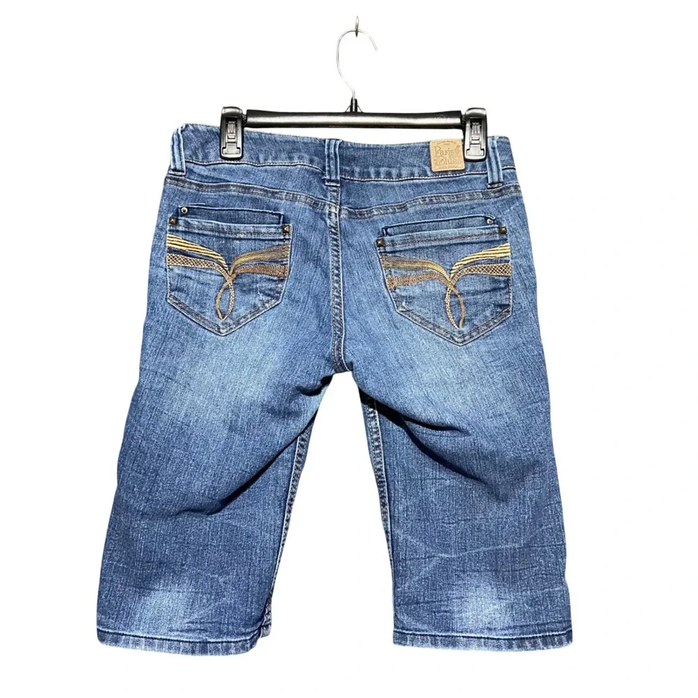 Paris Blues Y2K Low Rise Embroidered Studded Bermuda Denim Shorts Juniors 9